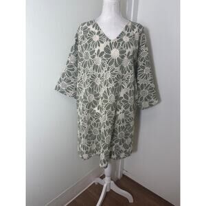 Solelia Sage Green Floral Embroidered Short Sleeve Knee Length Dress Sz M